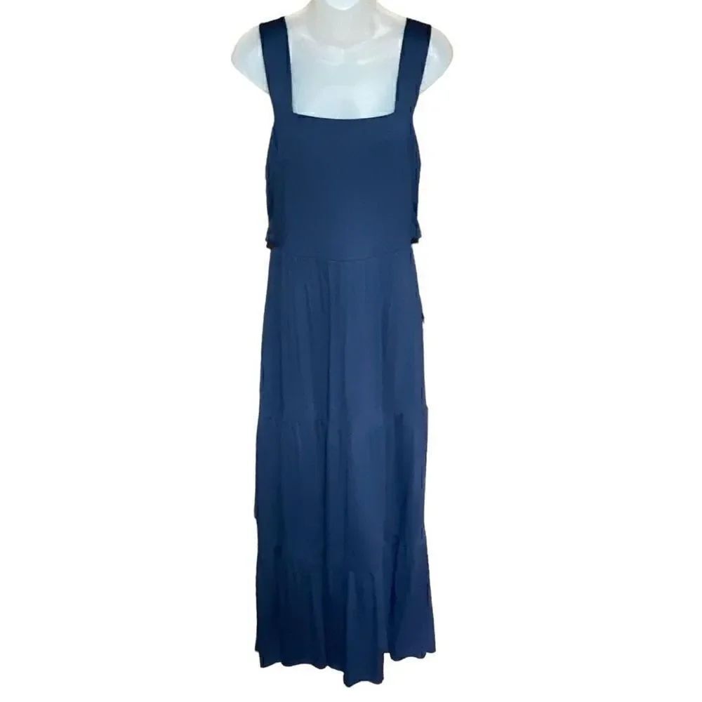 INC International Concepts Maxi Dress Nomad Indigo Sea Blue Square Neck Women La